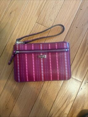 kate spade Heart-Stripe Wristlet in Burgundy and Pink